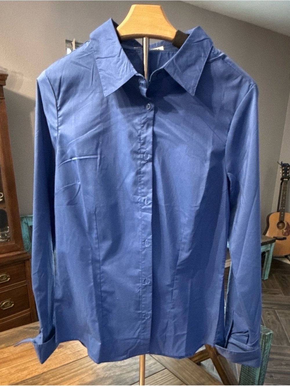 Doublju Blue Casual Button-Front Shirt
